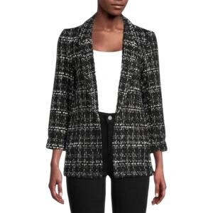 Nanette Lepore Tweed Blazer Jacket Size L Black White Bouclé Career Chic